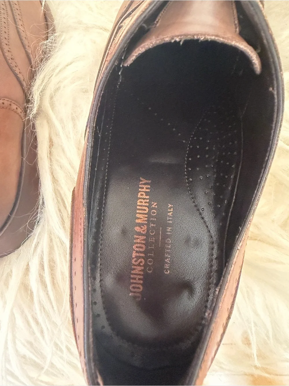 Johnston & Murphy Men's Tan/Brown Wingtip Slip-On Leather Loafers